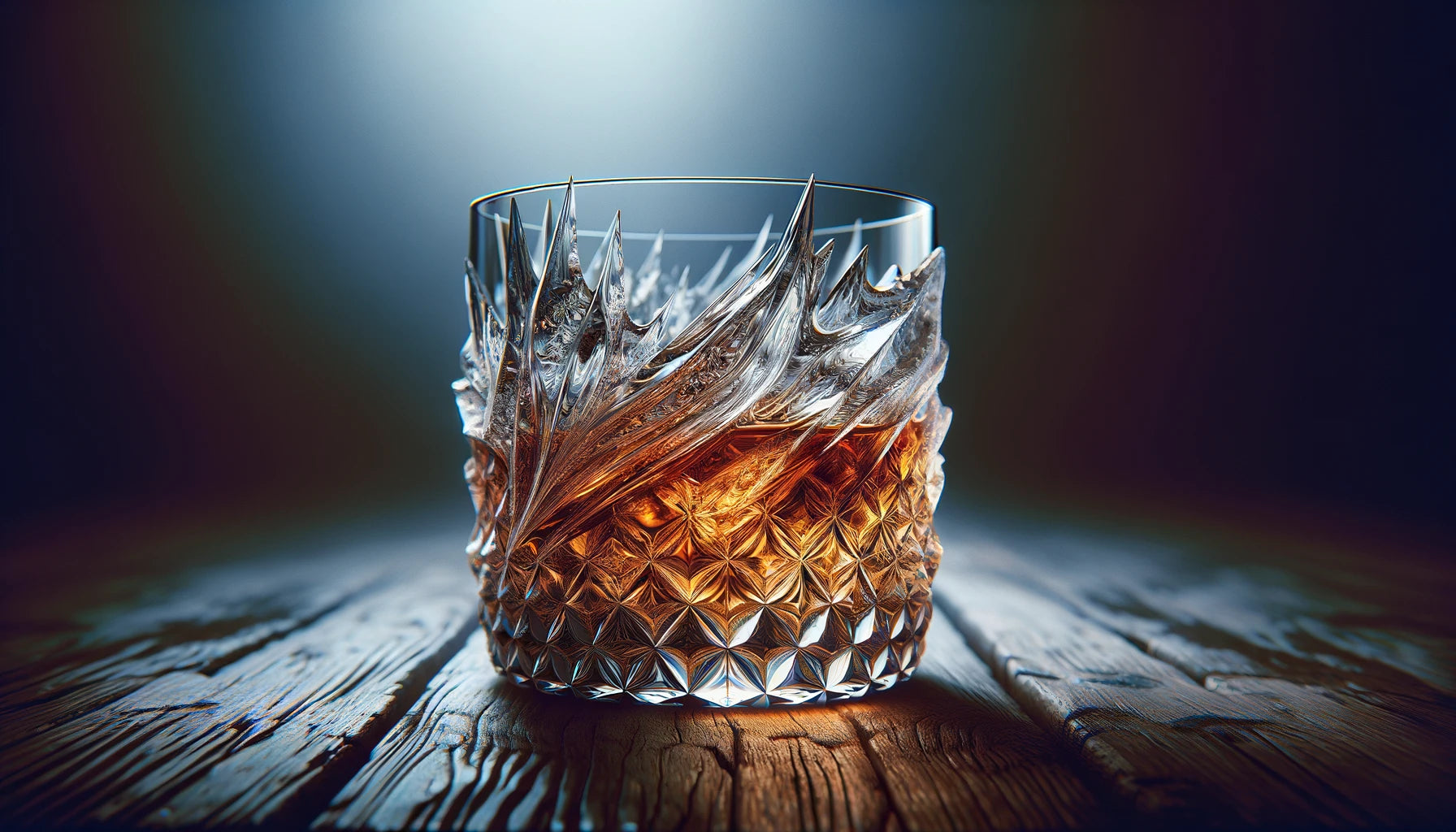 Bicchiere di whisky vintage pregiato su tavolo di legno rustico – degustazione whisky raro