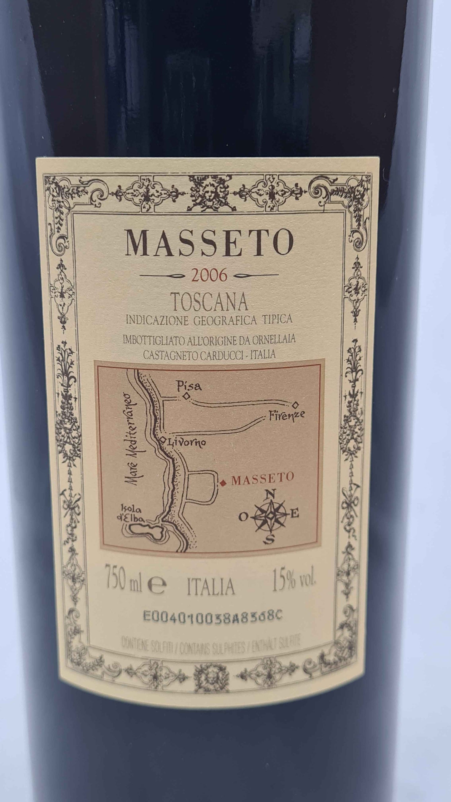 Bottiglia di vino ​Masseto 2006 Toscana IGT | Vino Rosso 100% Merlot