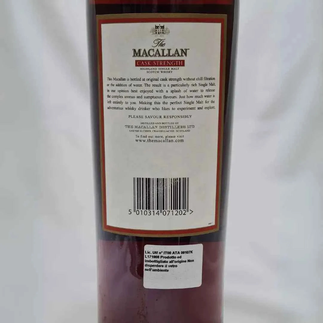 Bottiglia di scotch whisky ​Macallan 10 years old Cask Strength 58,4% 1L | Single Malt | Sherry Wood Cask - Timeless Whisky