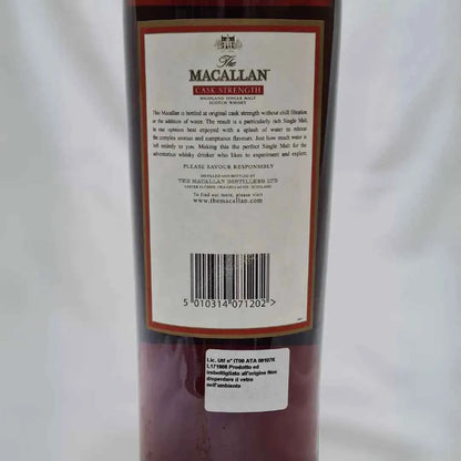 Bottiglia di scotch whisky ​Macallan 10 years old Cask Strength 58,4% 1L | Single Malt | Sherry Wood Cask - Timeless Whisky